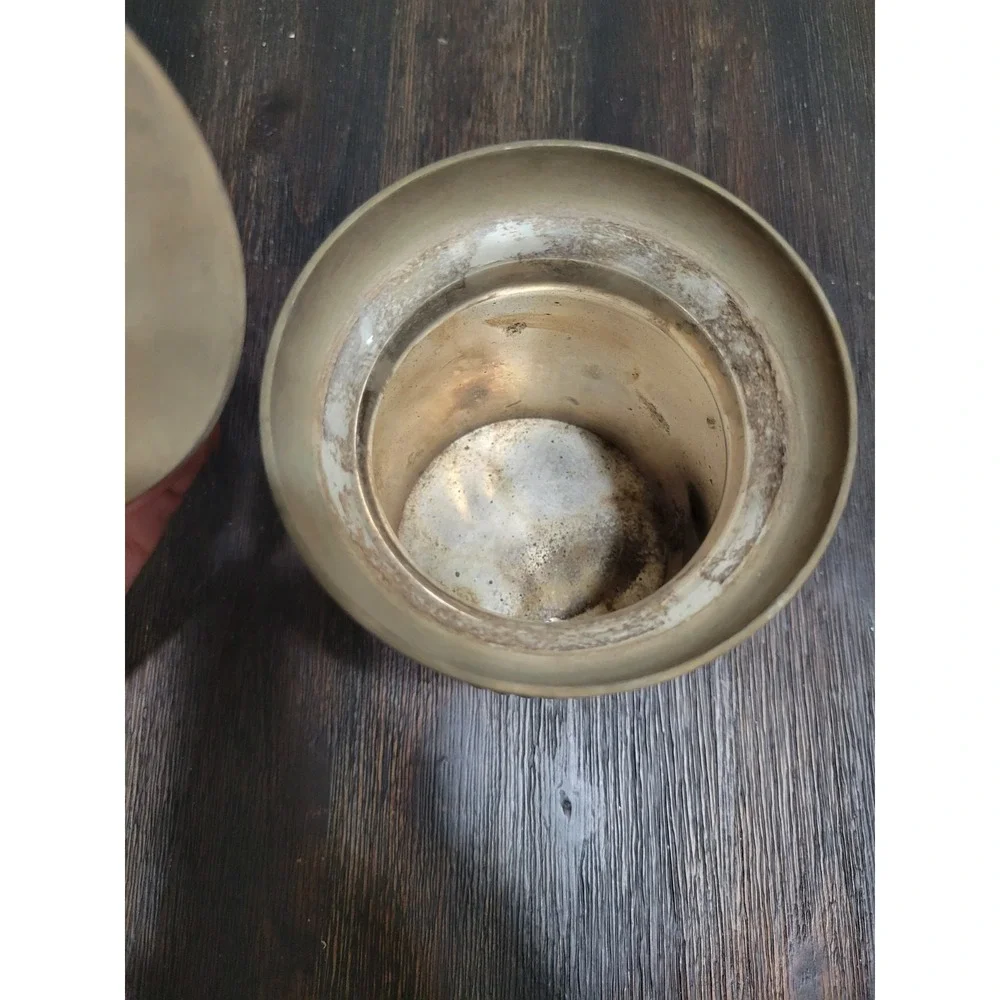 AS-IS Vintage Ribbed Brass Container With‎ Removable Lid